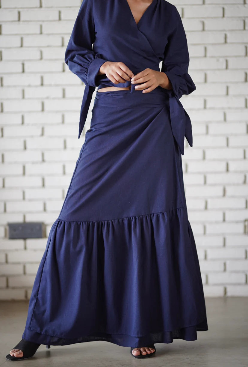 Gaia Maxi Wrap Skirt - Navy