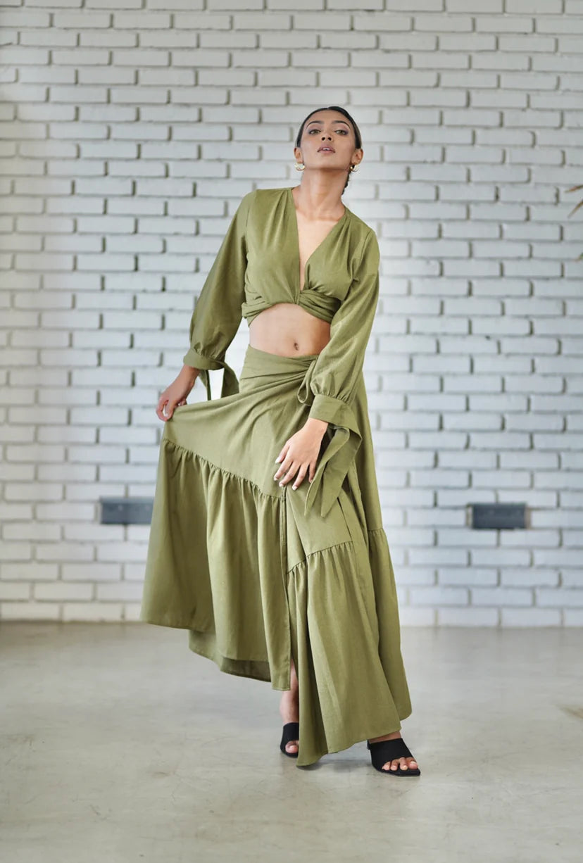 Gaia Maxi Wrap Skirt - Olive