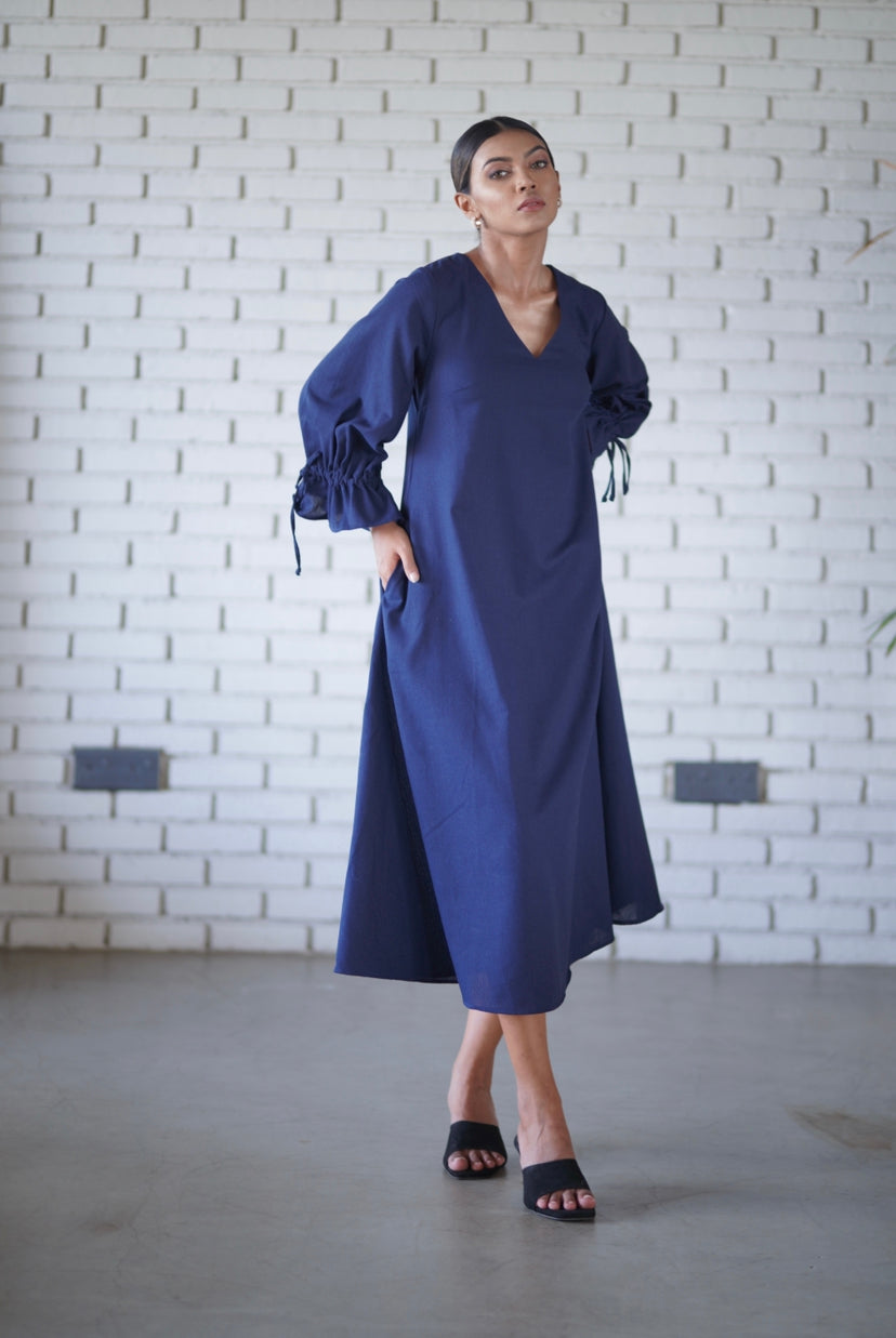 Meiya Puff Sleeve Dress - Navy